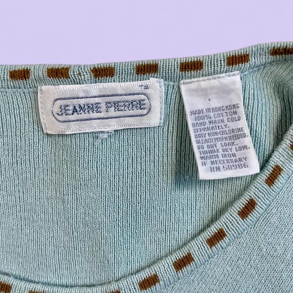 Jeanne Pierre Baby Blue Sleeveless Knit Sweater M | Brown Polka Dot Trim - Picture 6 of 6